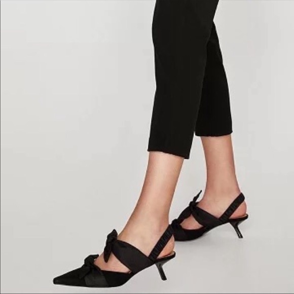 Zara | Shoes | Zara Black Ribbon Bow Kitten Heels Size Eu 37 | Poshmark